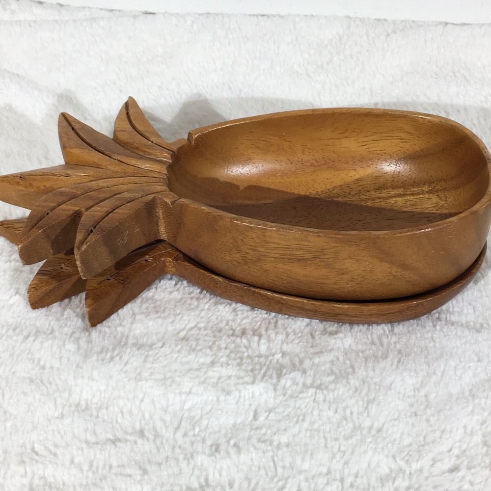 Vintage Pineapple Wooden Serving dish - set of 2 - Picture 7 of 8